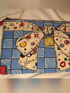BRIGHTON Bow WITH LOVE FROM ME TO YOU Canvas Zipper Cosmetic Makeup Pouch NWOT